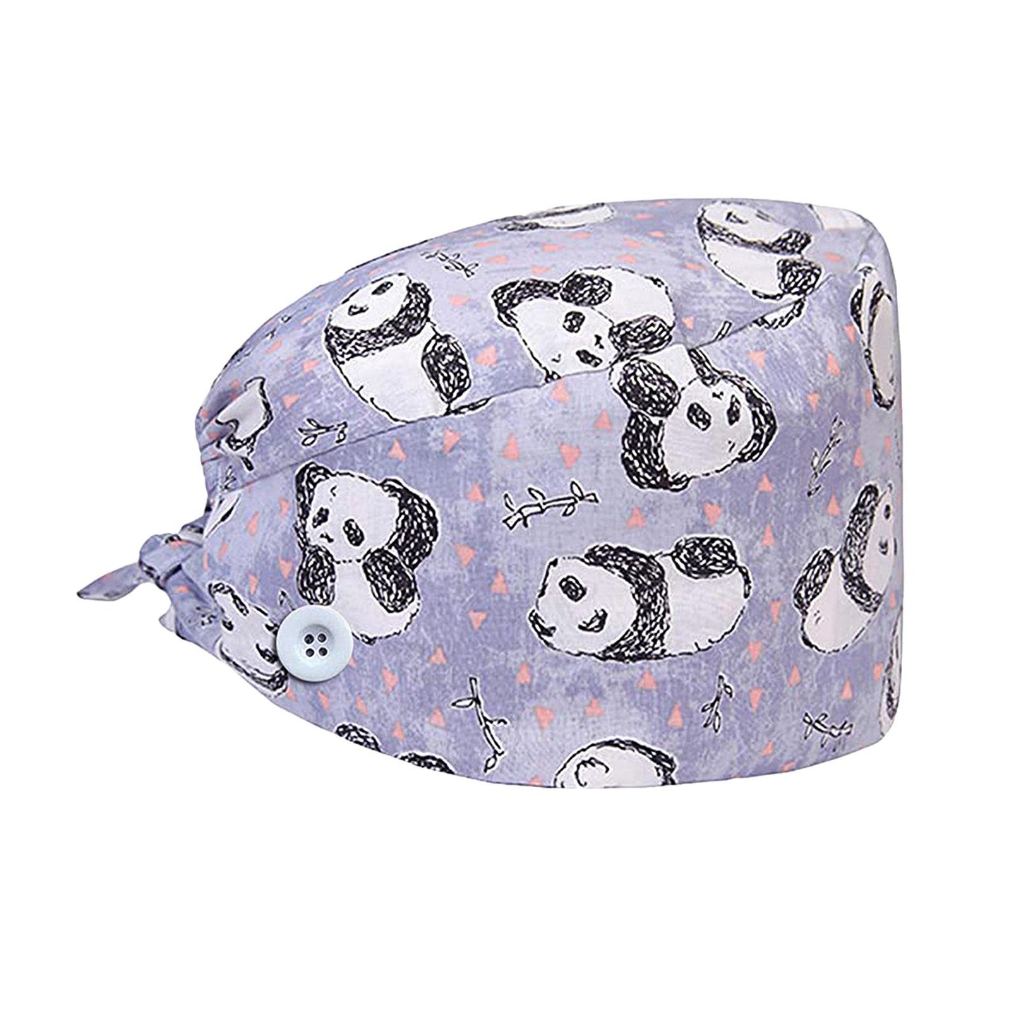 WOMEN SCRUB HAT SWEATBAND CAP BOUFFANT CAPS WITH BUTTONS Panda