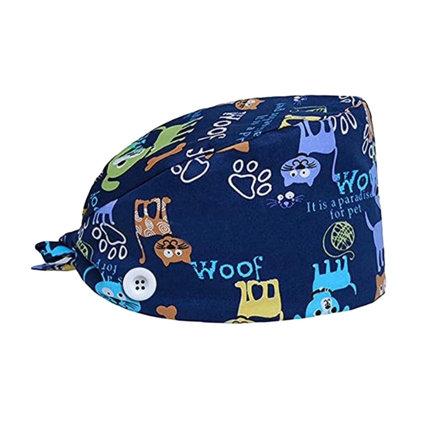 WOMEN SCRUB HAT SWEATBAND CAP BOUFFANT CAPS WITH BUTTONS Car