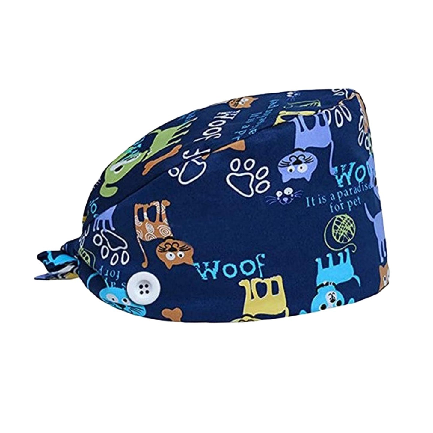 WOMEN SCRUB HAT SWEATBAND CAP BOUFFANT CAPS WITH BUTTONS Car