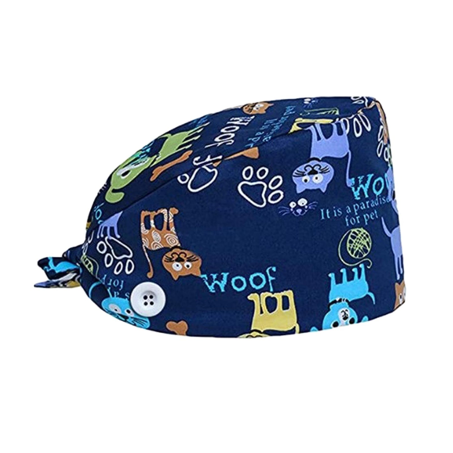 WOMEN SCRUB HAT SWEATBAND CAP BOUFFANT CAPS WITH BUTTONS Car