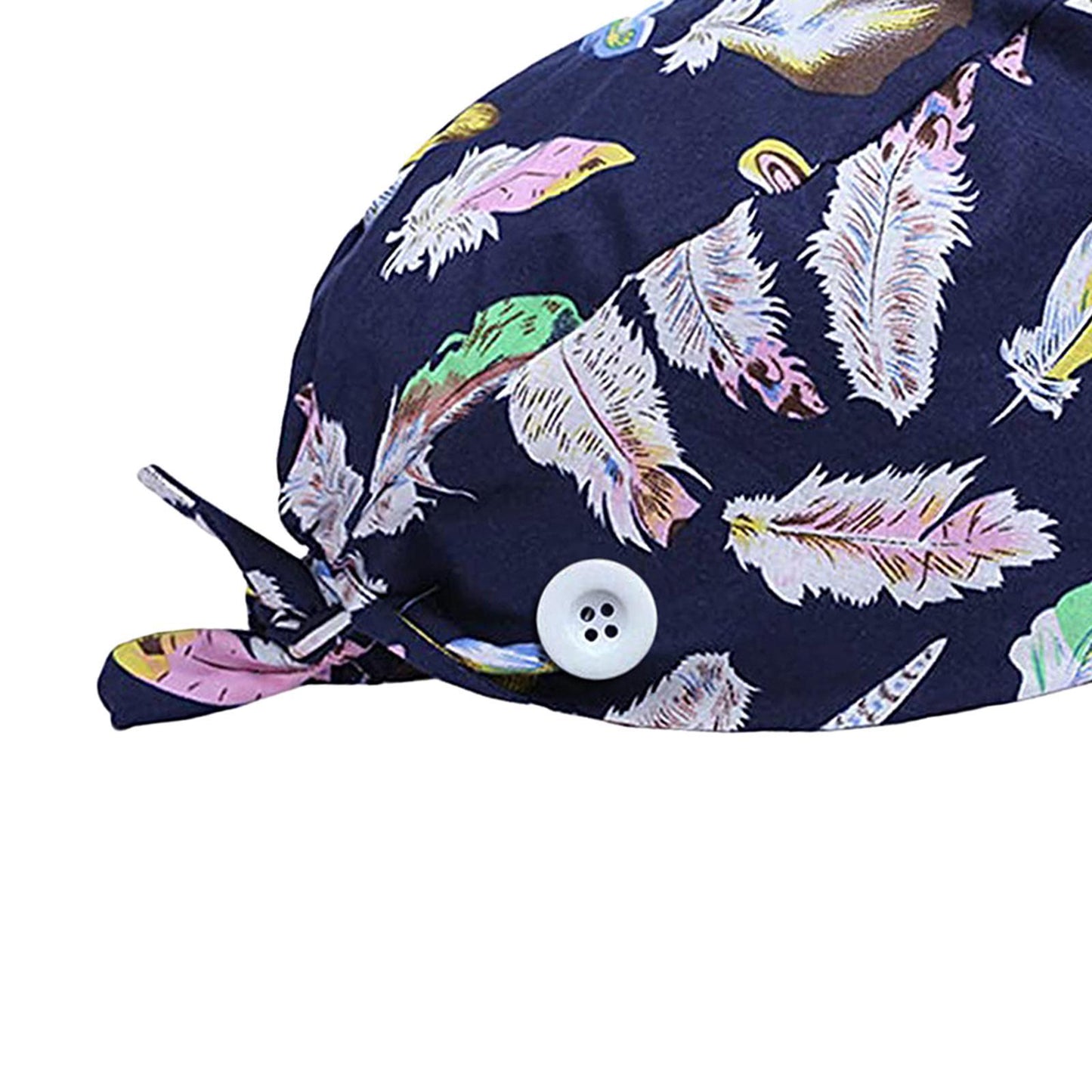 WOMEN SCRUB HAT SWEATBAND CAP BOUFFANT CAPS WITH BUTTONS Feather