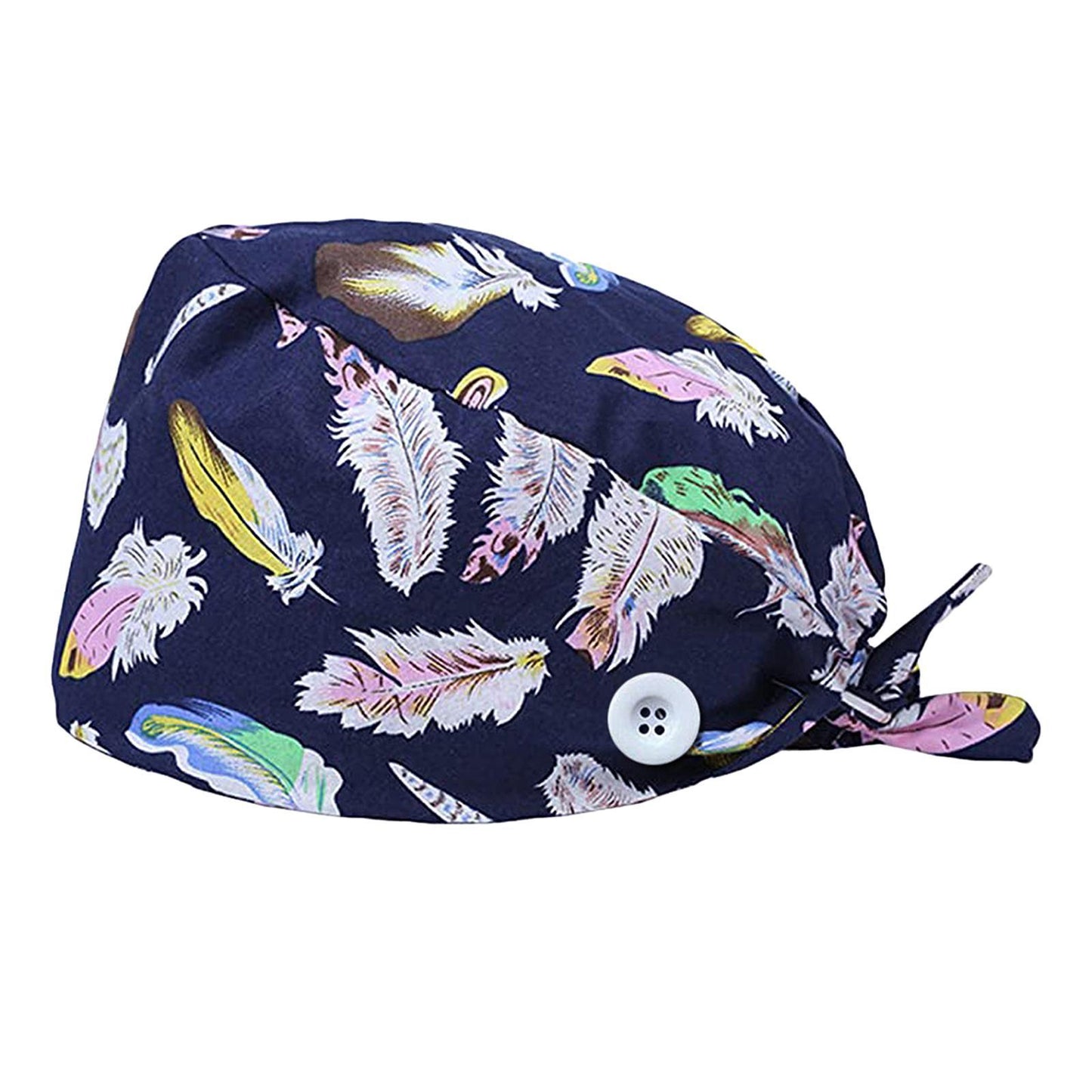 WOMEN SCRUB HAT SWEATBAND CAP BOUFFANT CAPS WITH BUTTONS Feather