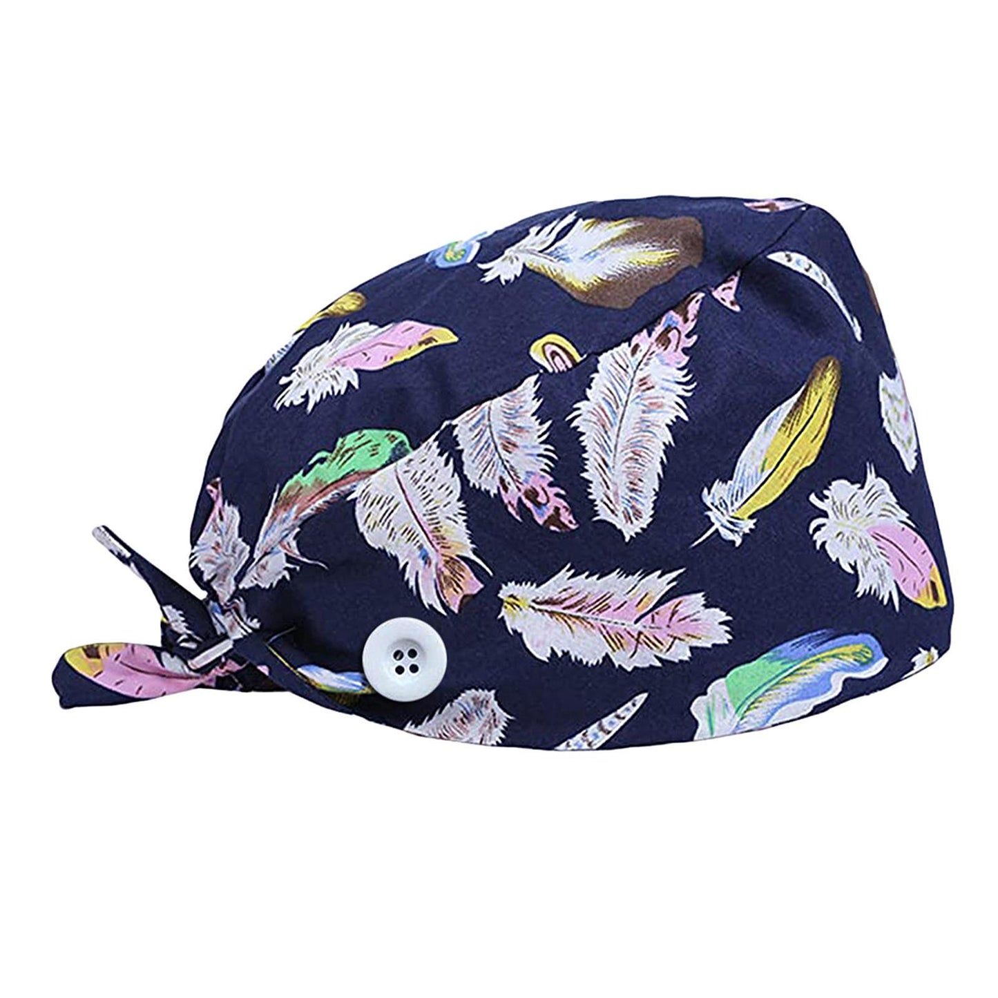 WOMEN SCRUB HAT SWEATBAND CAP BOUFFANT CAPS WITH BUTTONS Feather