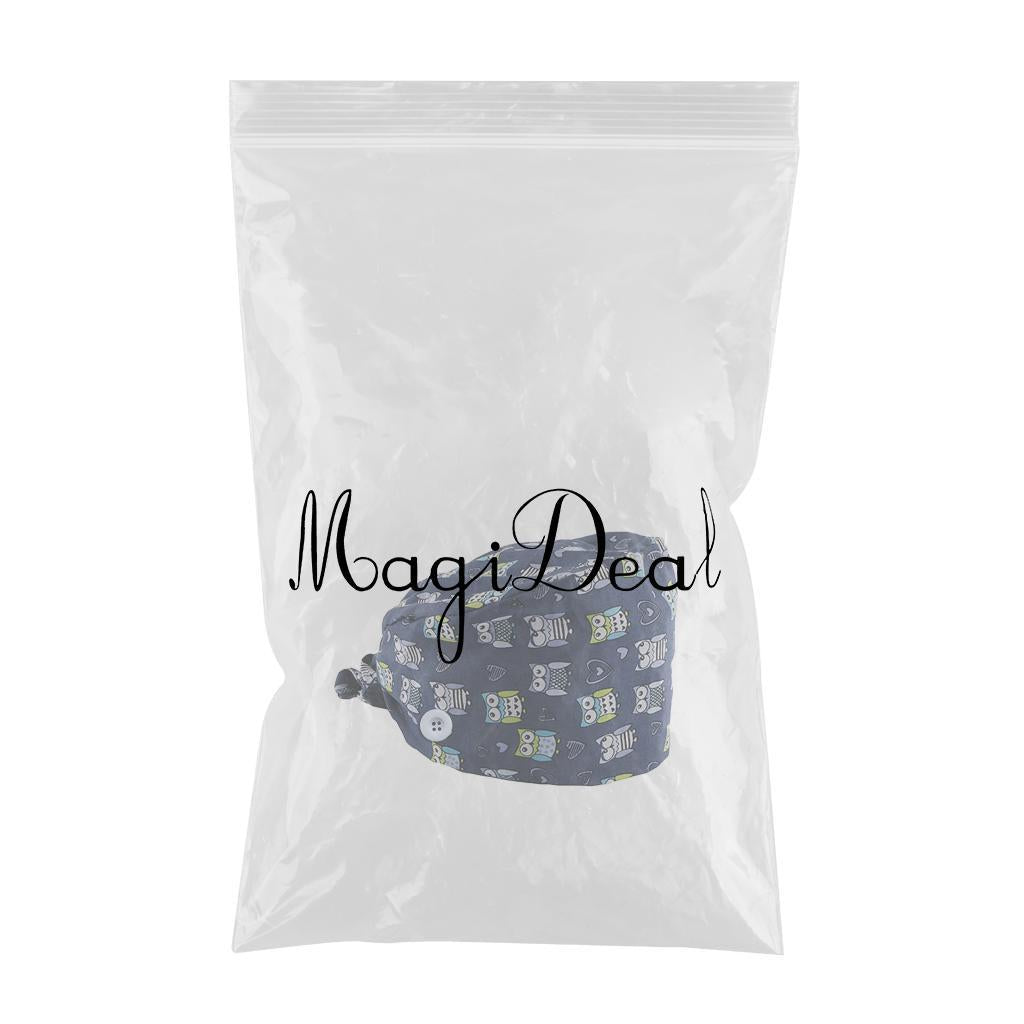 WOMEN SCRUB HAT SWEATBAND CAP BOUFFANT CAPS WITH BUTTONS Owl