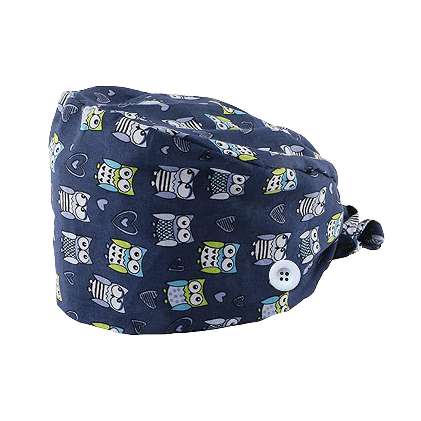 WOMEN SCRUB HAT SWEATBAND CAP BOUFFANT CAPS WITH BUTTONS Owl