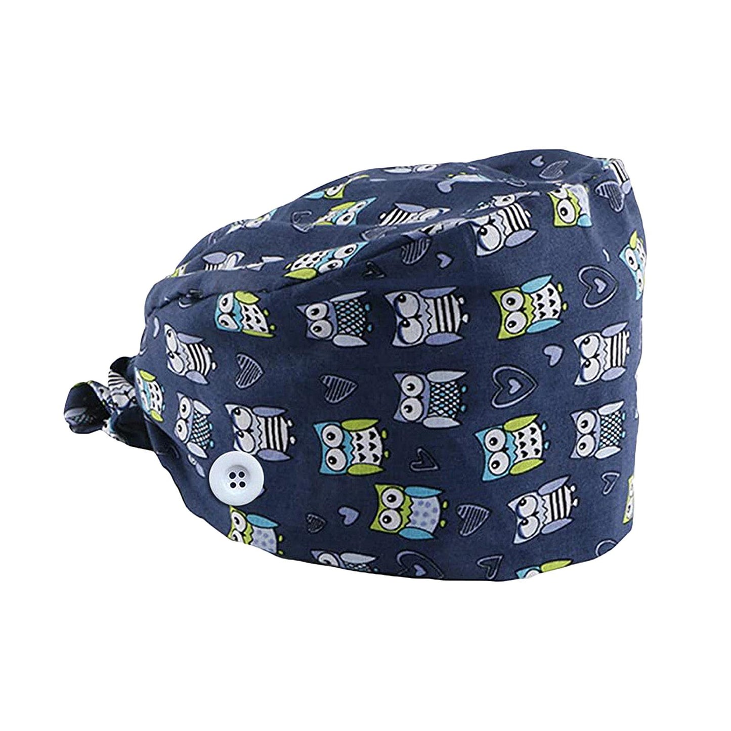 WOMEN SCRUB HAT SWEATBAND CAP BOUFFANT CAPS WITH BUTTONS Owl