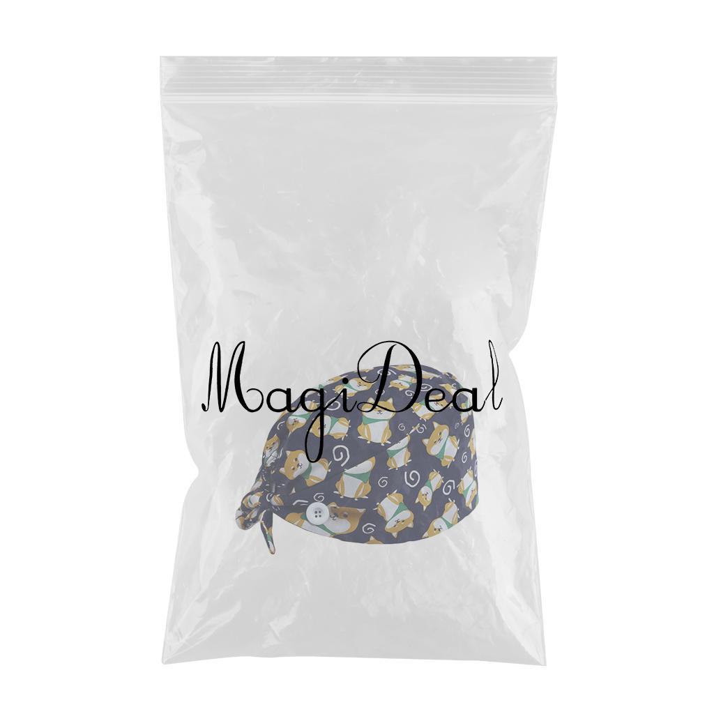 WOMEN SCRUB HAT SWEATBAND CAP BOUFFANT CAPS WITH BUTTONS Dog