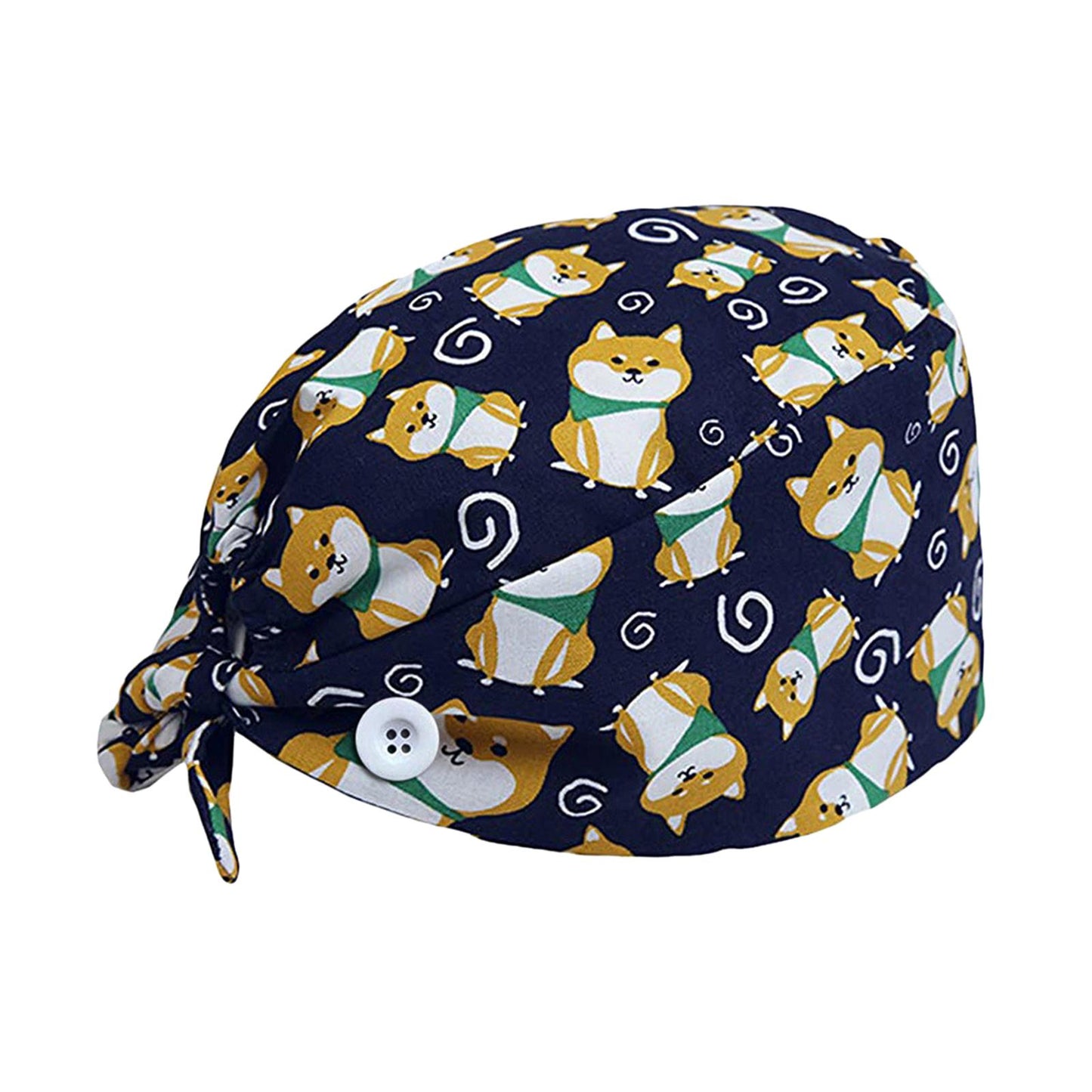 WOMEN SCRUB HAT SWEATBAND CAP BOUFFANT CAPS WITH BUTTONS Dog