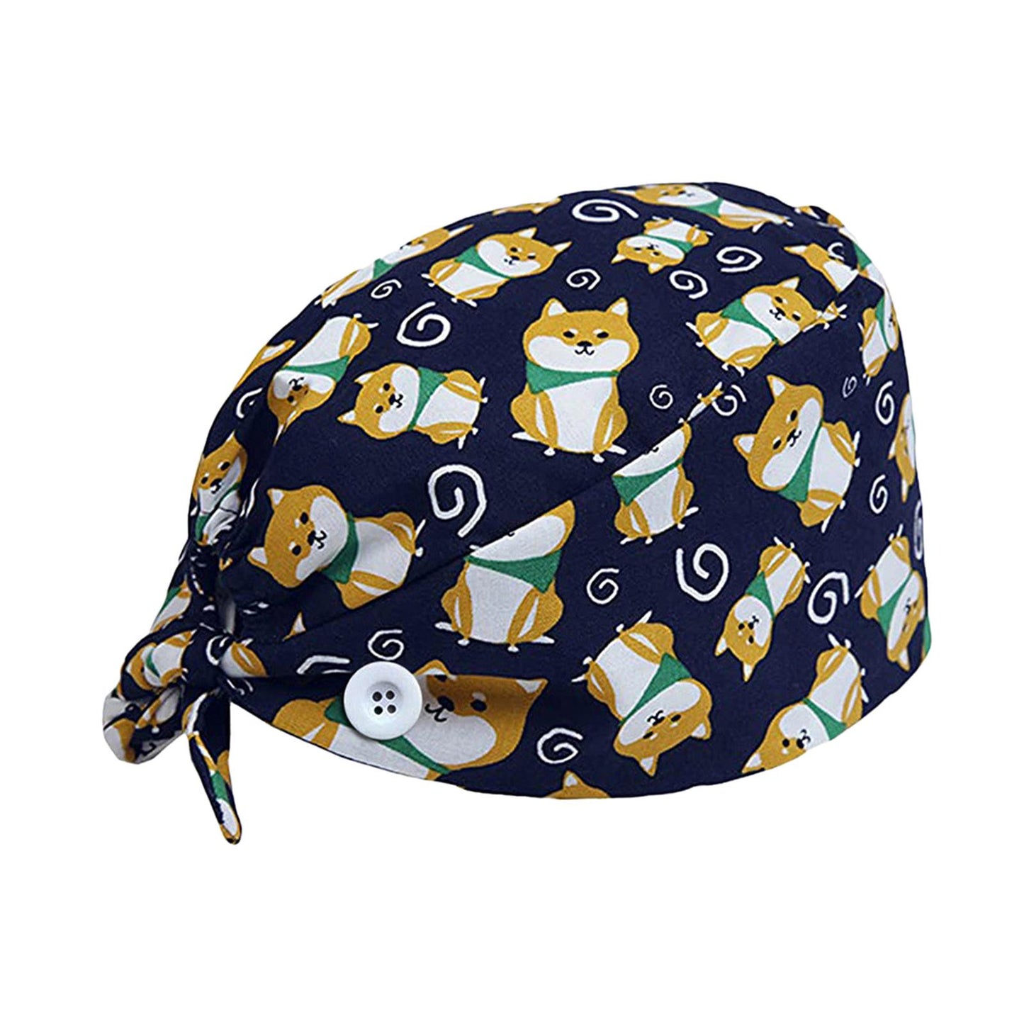 WOMEN SCRUB HAT SWEATBAND CAP BOUFFANT CAPS WITH BUTTONS Dog