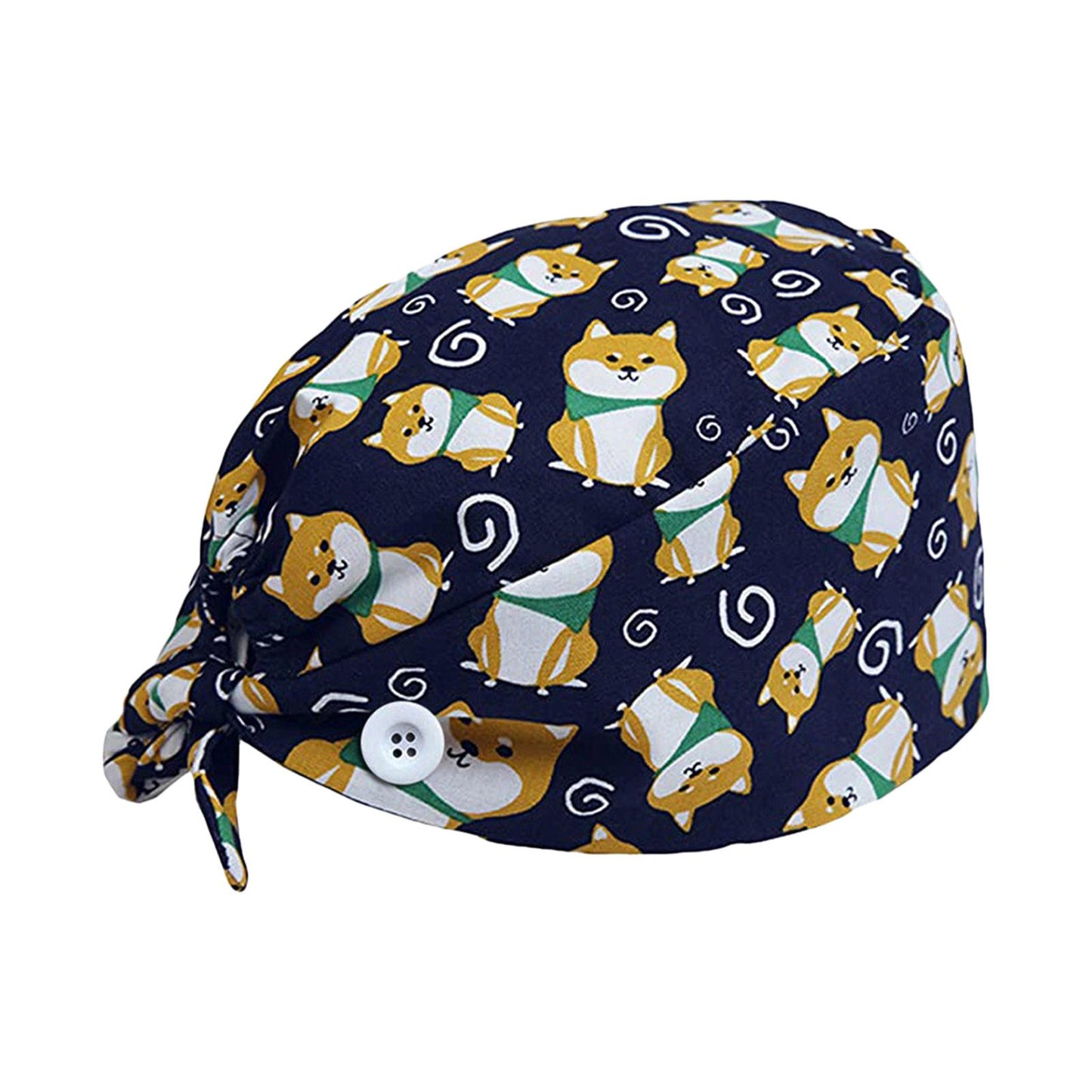 WOMEN SCRUB HAT SWEATBAND CAP BOUFFANT CAPS WITH BUTTONS Dog