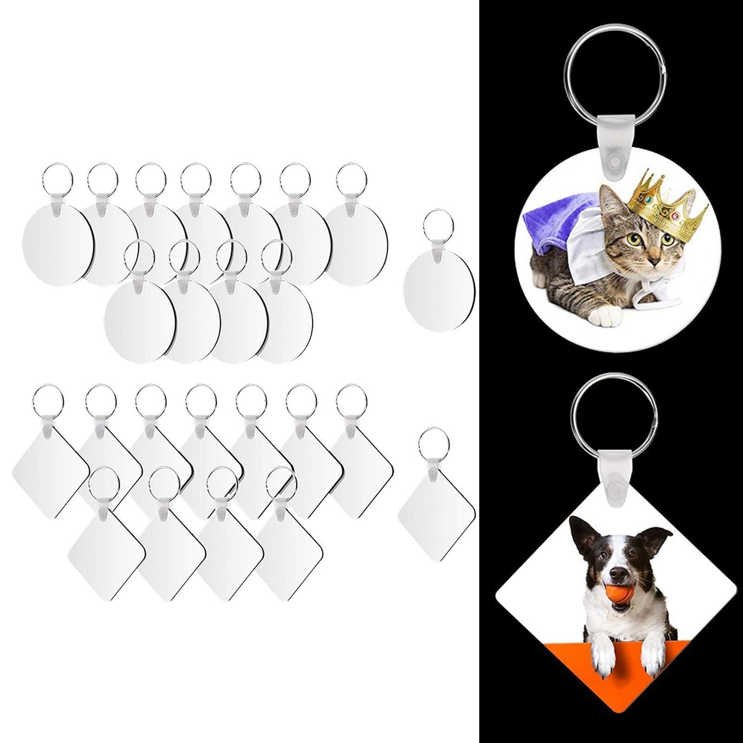 24Pcs DIY Blank Keychain with Key Rings Sublimation Heat Transfer Keychains