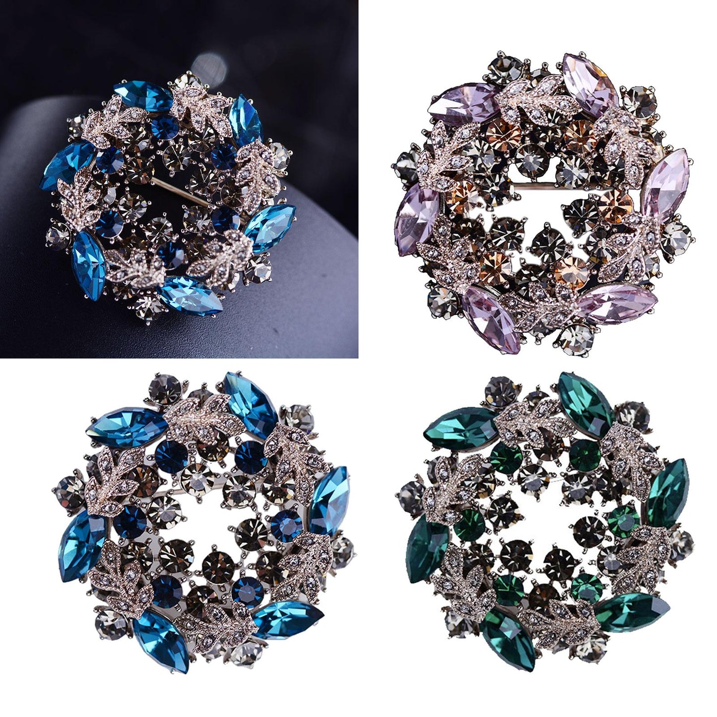Crystal Rhinestone Pearl Brooch Pin Wedding Women Jewelry Corsage Purple