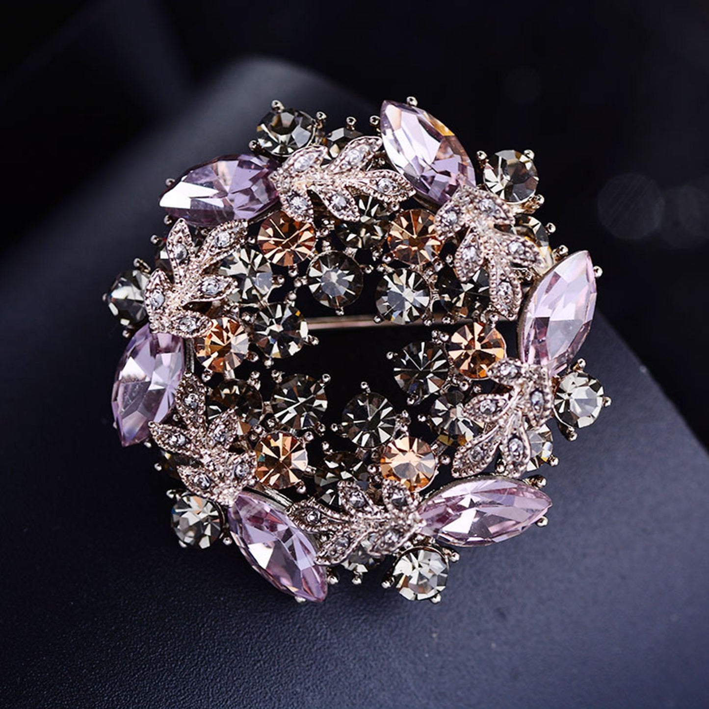 Crystal Rhinestone Pearl Brooch Pin Wedding Women Jewelry Corsage Purple
