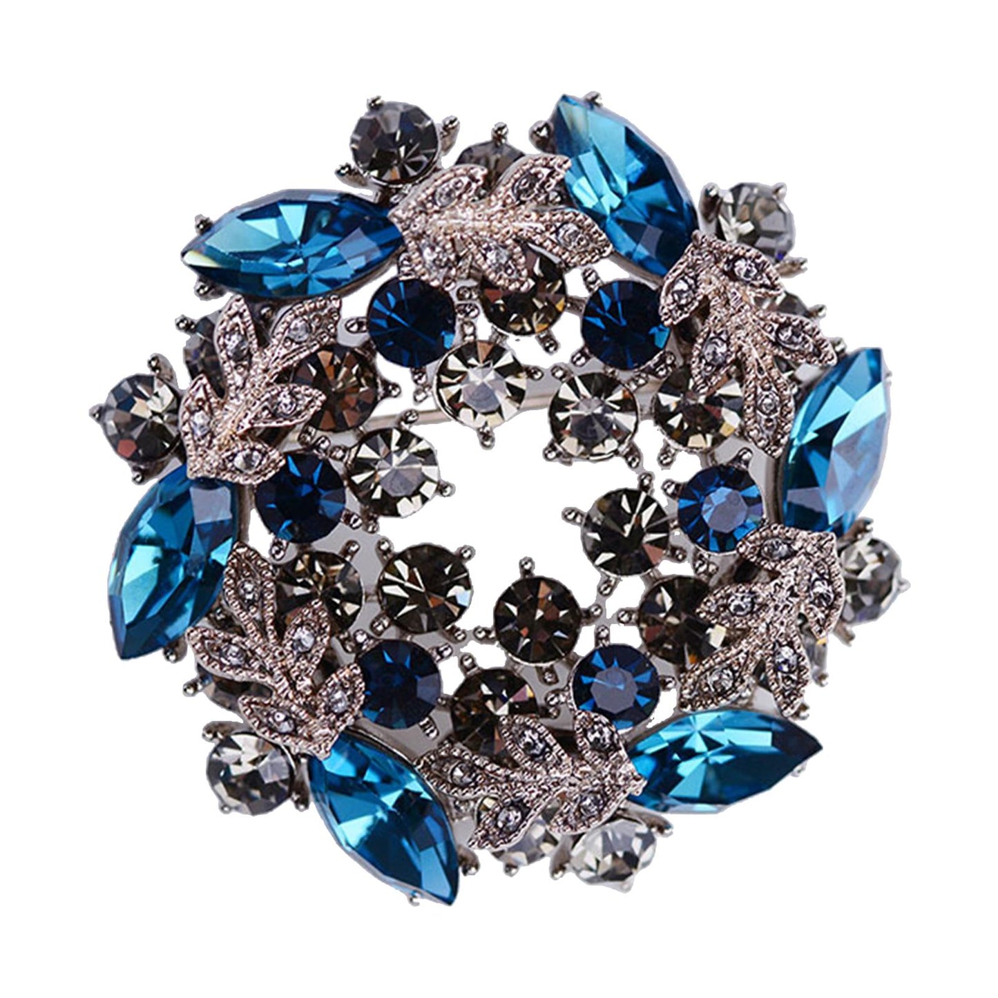 Crystal Rhinestone Pearl Brooch Pin Wedding Women Jewelry Corsage Blue