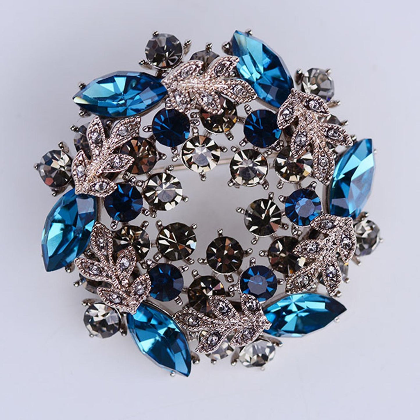 Crystal Rhinestone Pearl Brooch Pin Wedding Women Jewelry Corsage Blue