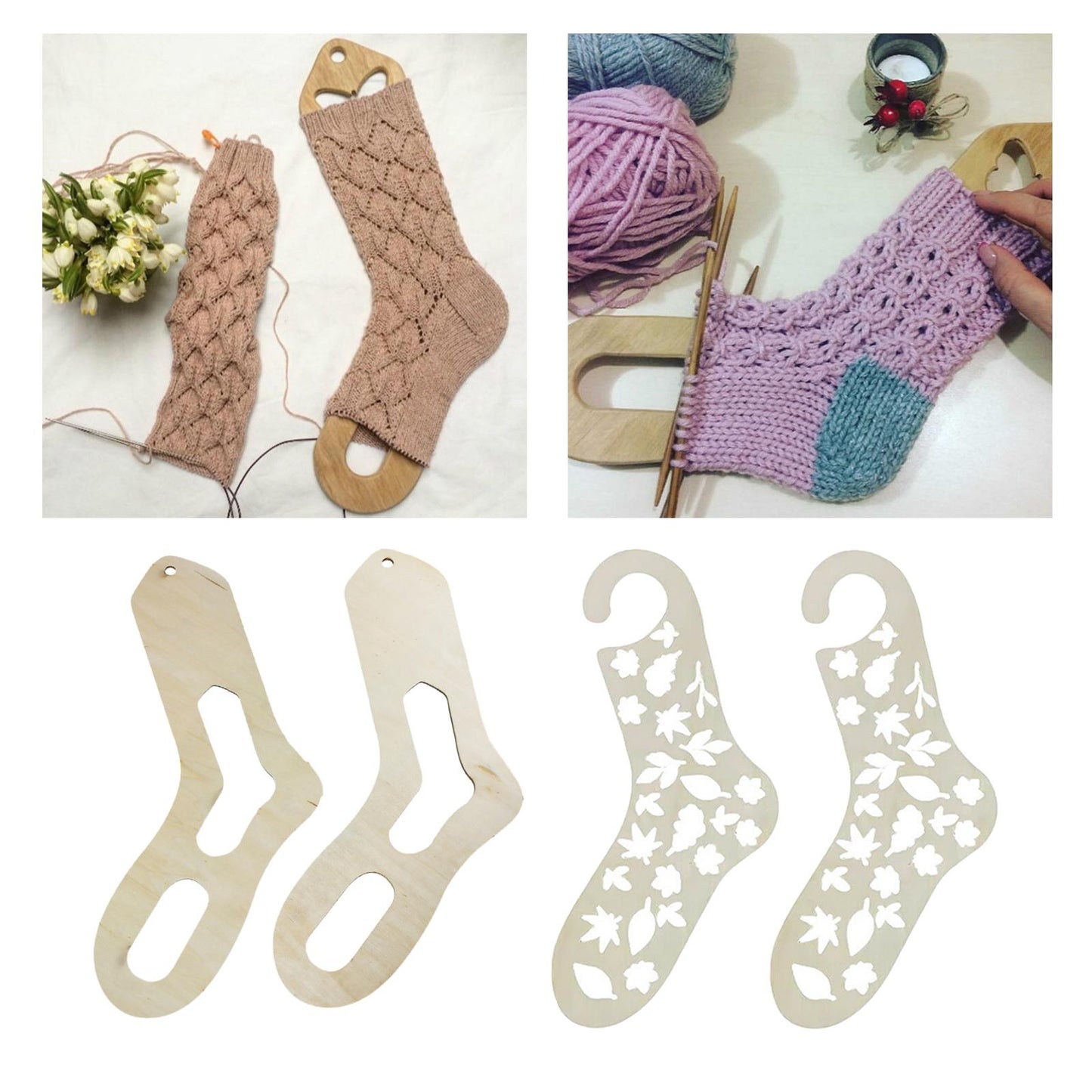 2 Pack Wooden Sock Blocker Stretchers Display Handmade Hand Knitting Mold A