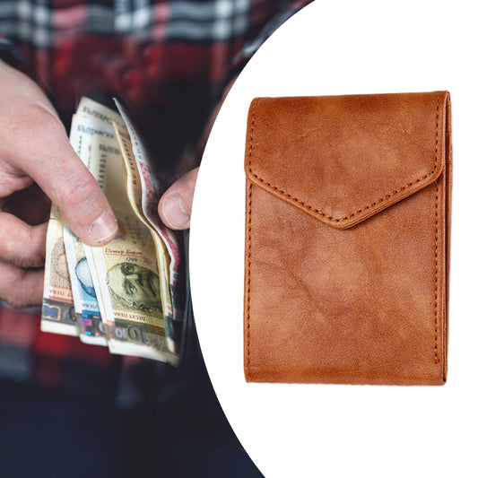 Men's PU Leather Cash Change Money Slim Blocking Bifold Wallet Light Brown