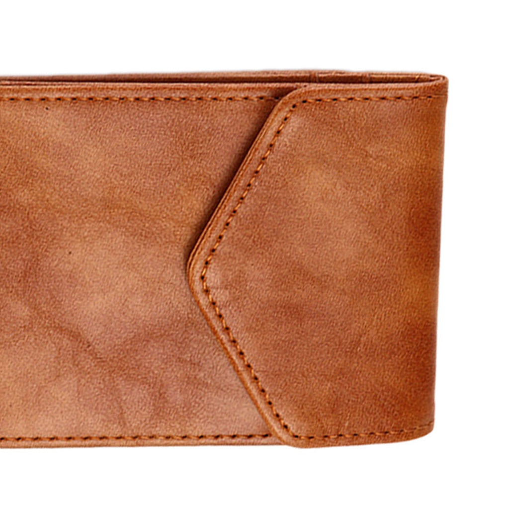 Men's PU Leather Cash Change Money Slim Blocking Bifold Wallet Light Brown