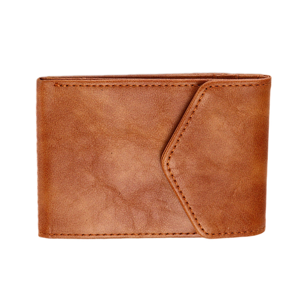 Men's PU Leather Cash Change Money Slim Blocking Bifold Wallet Light Brown