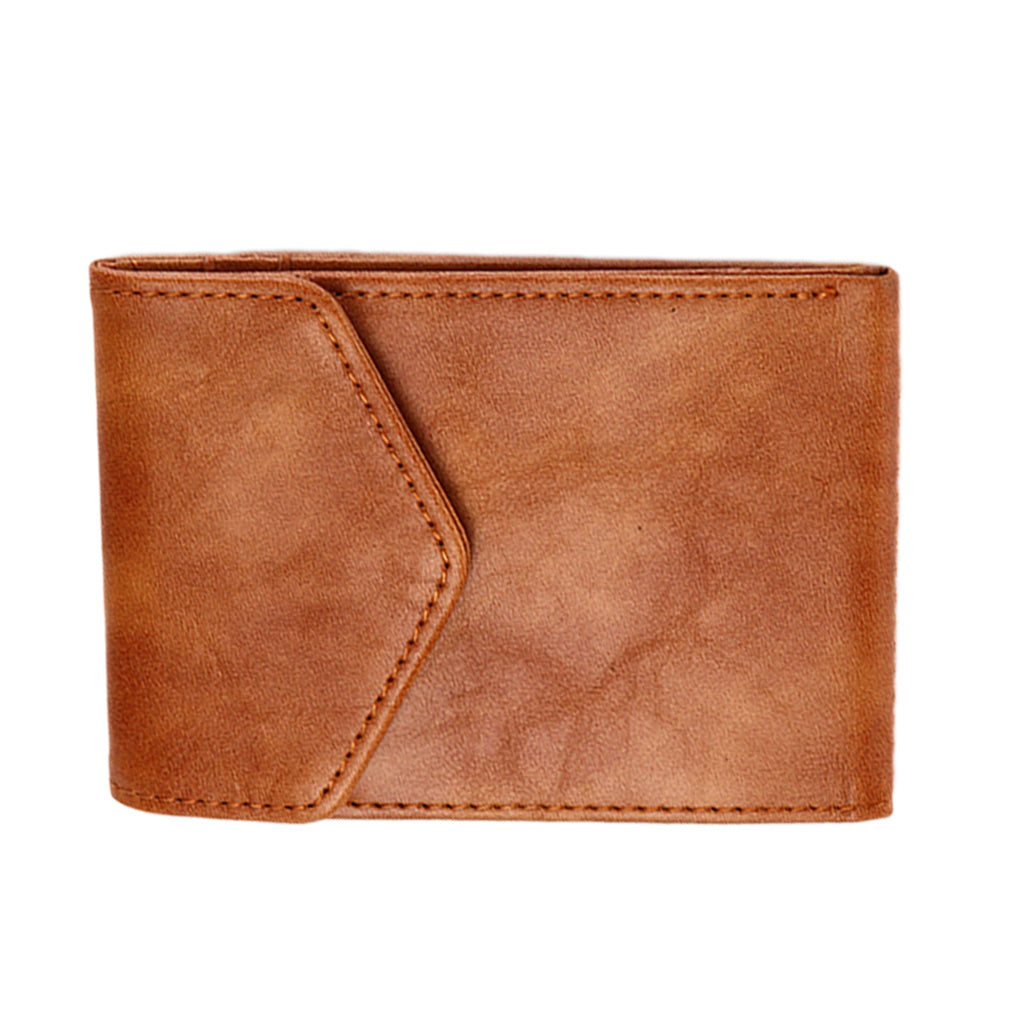 Men's PU Leather Cash Change Money Slim Blocking Bifold Wallet Light Brown