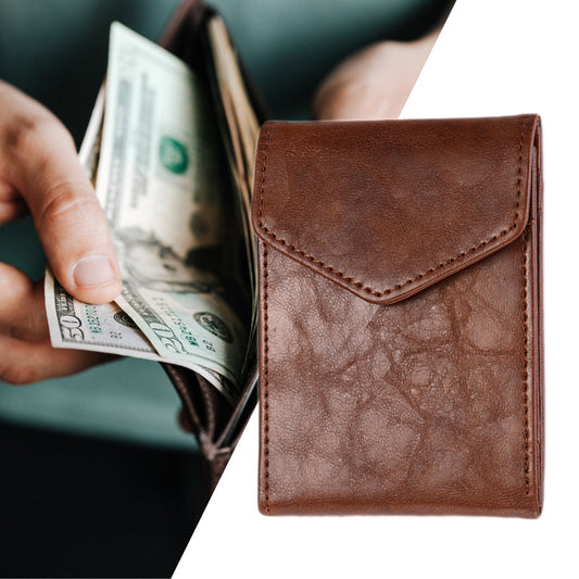 Men's PU Leather Cash Change Money Slim Blocking Bifold Wallet Dark Brown