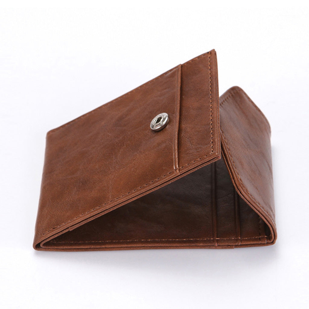 Men's PU Leather Cash Change Money Slim Blocking Bifold Wallet Dark Brown