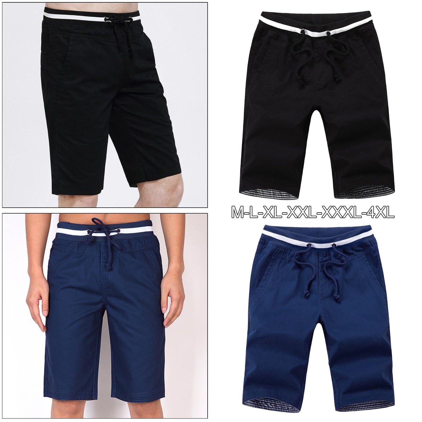 Men's Summer Shorts Cotton Joggers Classic Fit Pocket Pants Black M