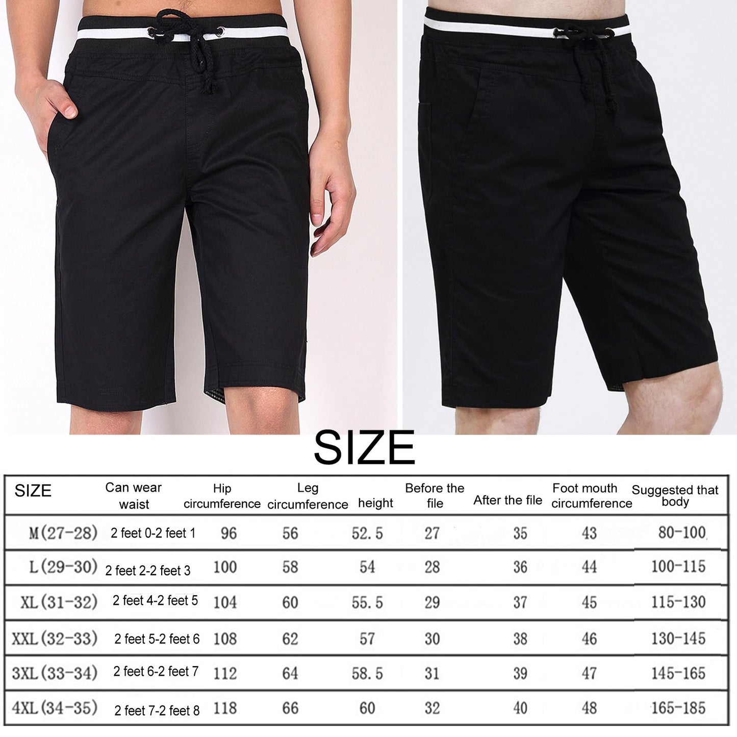 Men's Summer Shorts Cotton Joggers Classic Fit Pocket Pants Black XL
