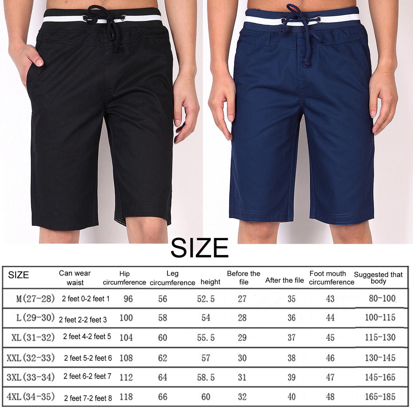 Men's Summer Shorts Cotton Joggers Classic Fit Pocket Pants Dark Blue 3XL