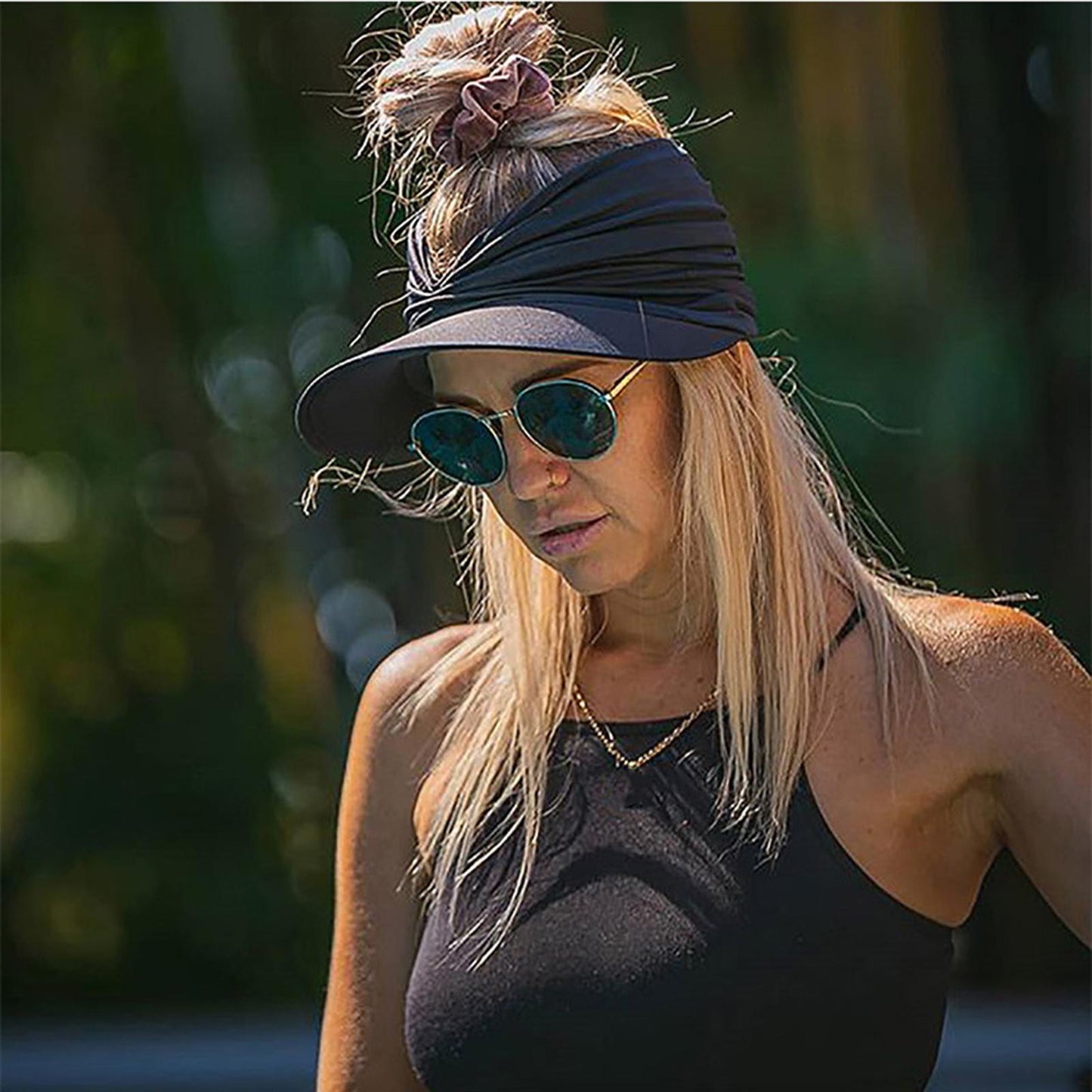 Hollow Top Summer Visor Outdoors Beach Hats for Women Girls Black