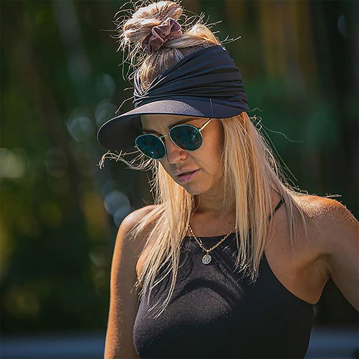 Hollow Top Summer Visor Outdoors Beach Hats for Women Girls Dark Blue