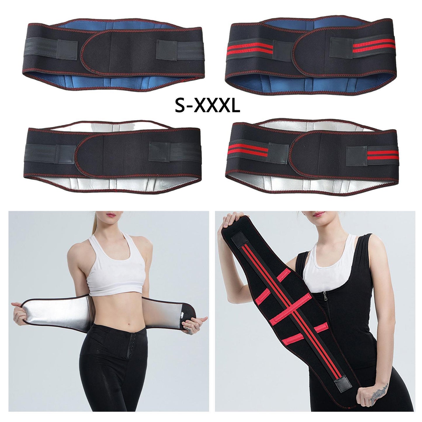 Weight Loss Waist Trainer Slimming Trimmer Belt Strap Black Silver XXL