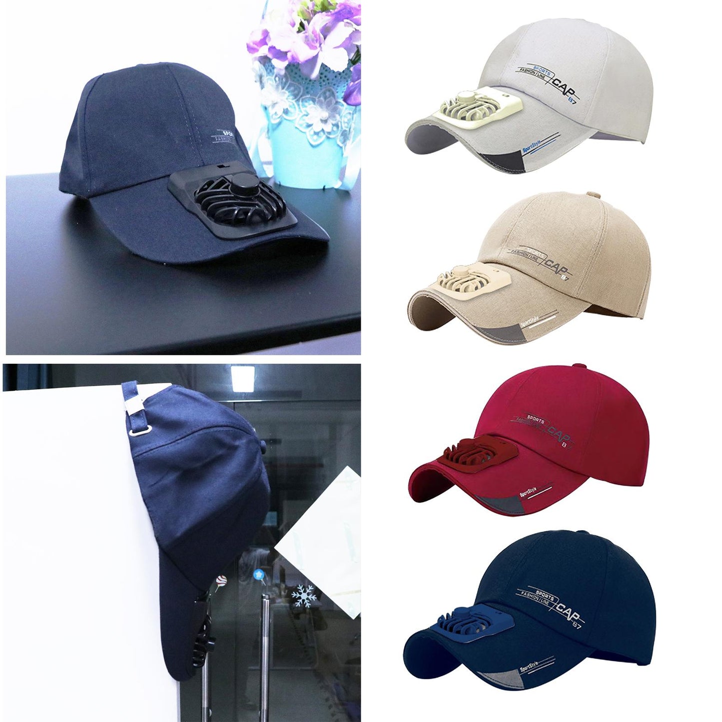 Outdoor Cooling Fan Hat Baseball Cap Sun Hat Outdoor Camping Blue