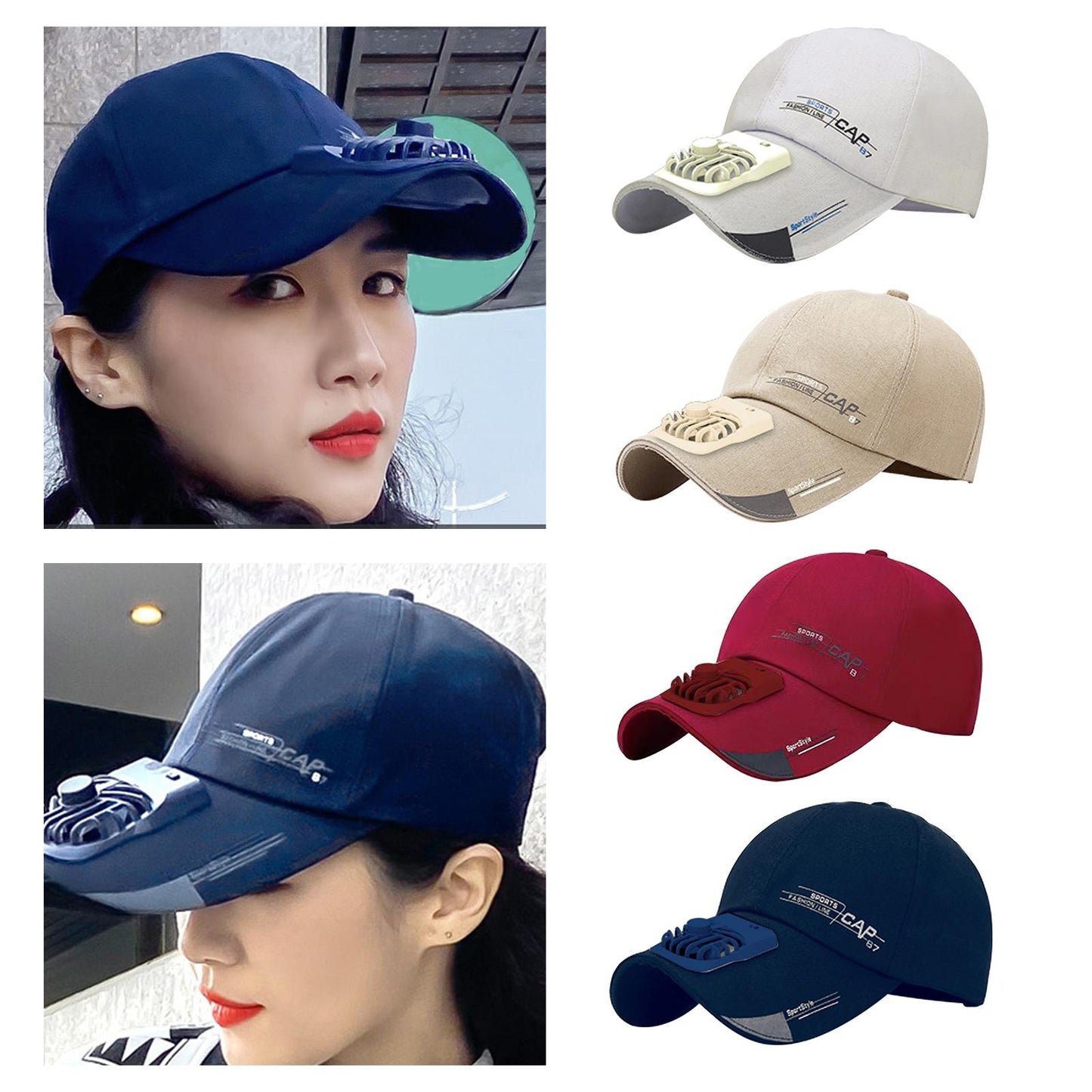 Outdoor Cooling Fan Hat Baseball Cap Sun Hat Outdoor Camping Blue