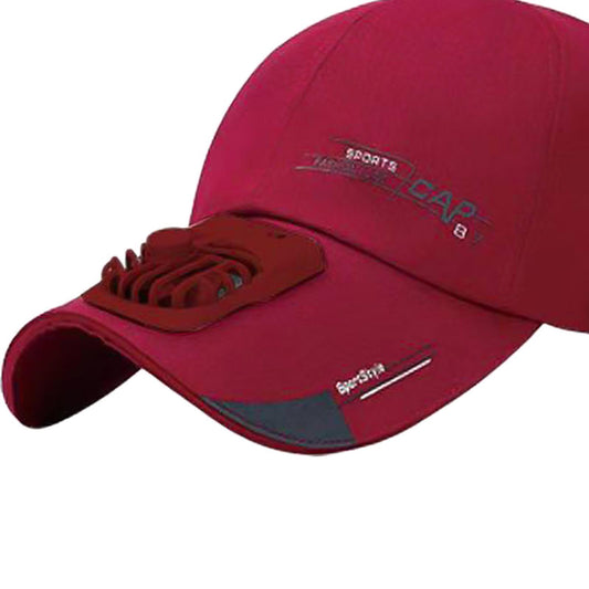 Outdoor Cooling Fan Hat Baseball Cap Sun Hat Outdoor Camping Wine Red