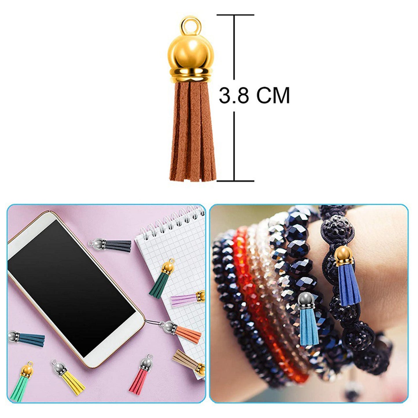 200 Multi-Color Faux Leather Suede Tassel Pendants Charm DIY Keychain Crafts