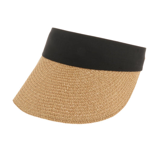 Women Straw Sun Visor Hat Wide Brim Summer UV Protection Beach Cap Khaki