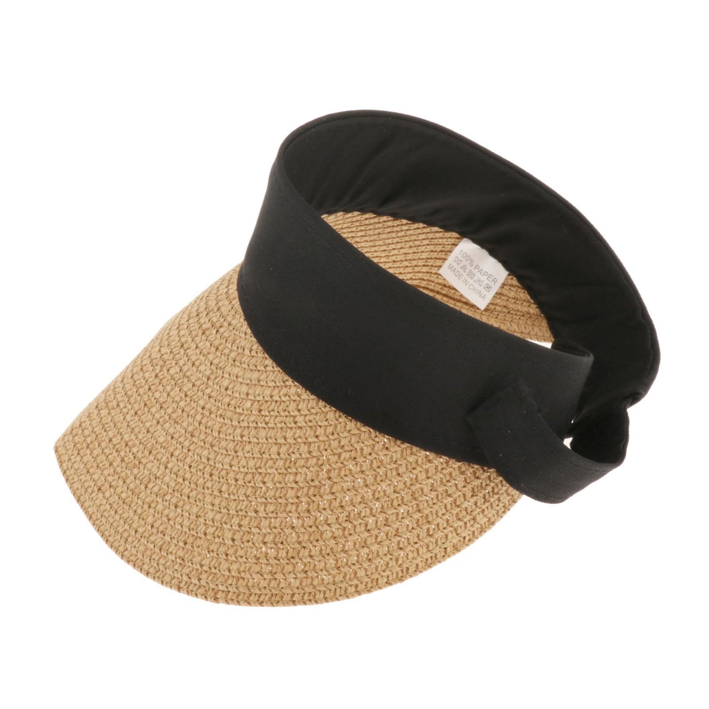 Women Straw Sun Visor Hat Wide Brim Summer UV Protection Beach Cap Khaki
