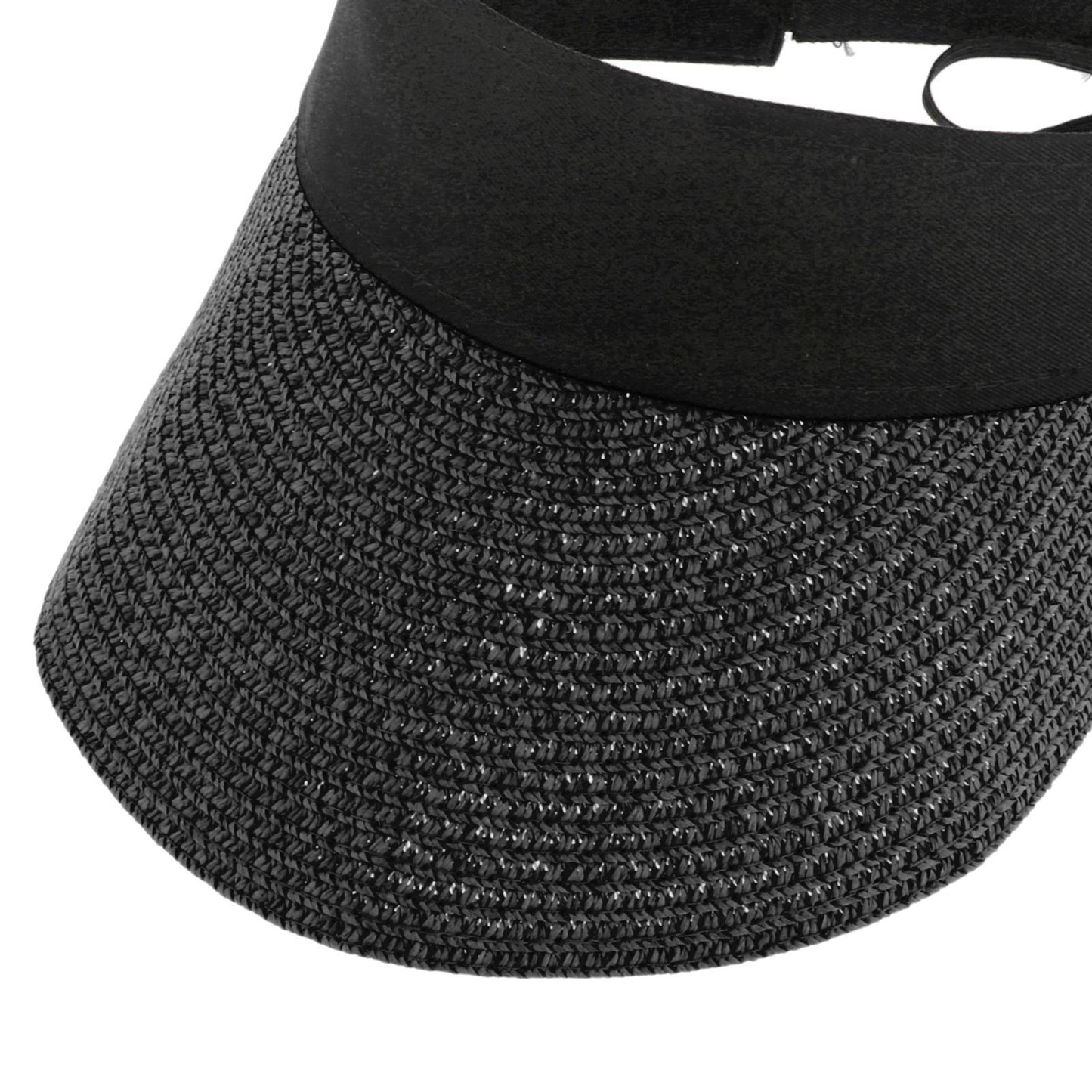 Women Straw Sun Visor Hat Wide Brim Summer UV Protection Beach Cap Black