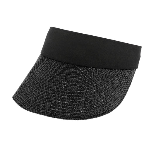 Women Straw Sun Visor Hat Wide Brim Summer UV Protection Beach Cap Black