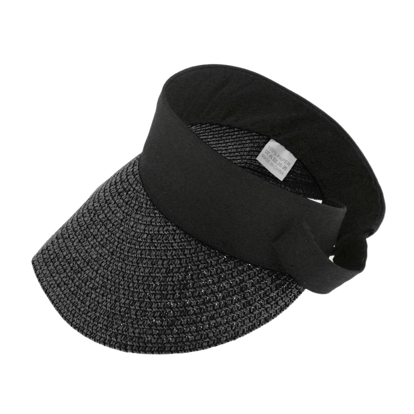 Women Straw Sun Visor Hat Wide Brim Summer UV Protection Beach Cap Black