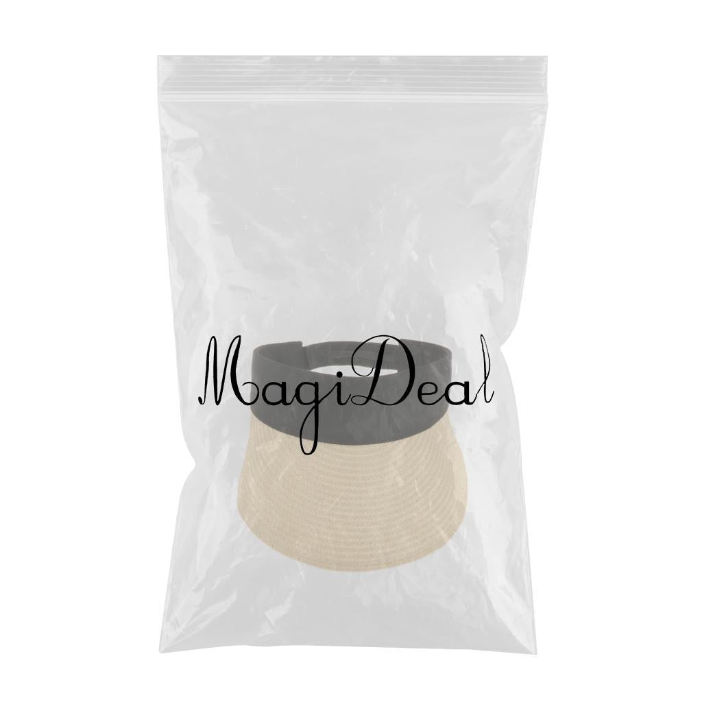 Women Straw Sun Visor Hat Wide Brim Summer UV Protection Beach Cap Beige