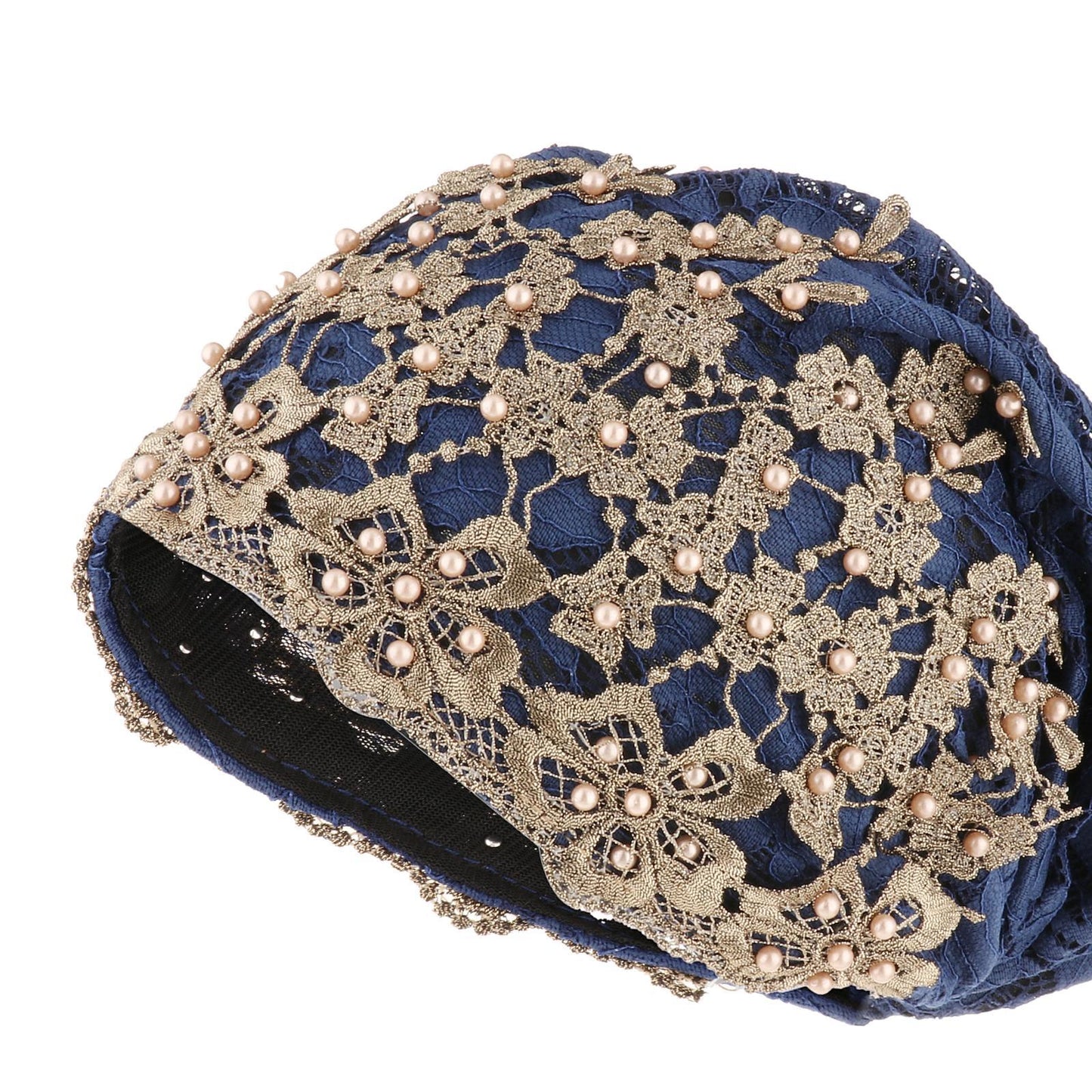 Women Beanie Floral Ladies Cancer Chemo Hat Headwrap Slouchy Cap Dark Blue