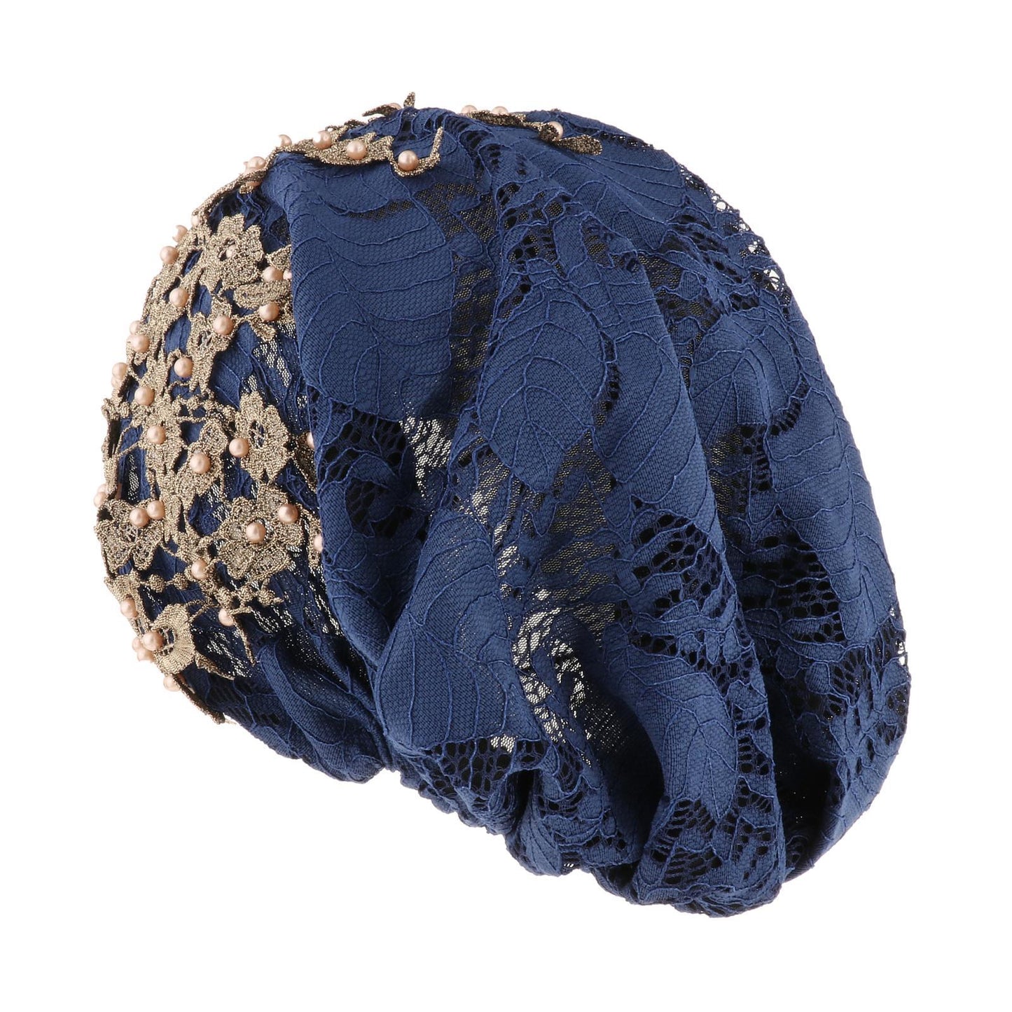 Women Beanie Floral Ladies Cancer Chemo Hat Headwrap Slouchy Cap Dark Blue