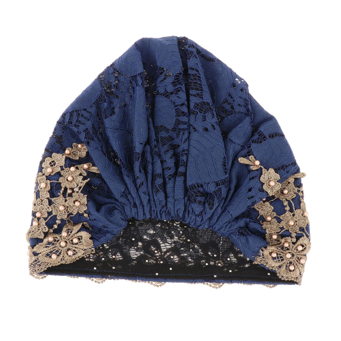 Women Beanie Floral Ladies Cancer Chemo Hat Headwrap Slouchy Cap Dark Blue