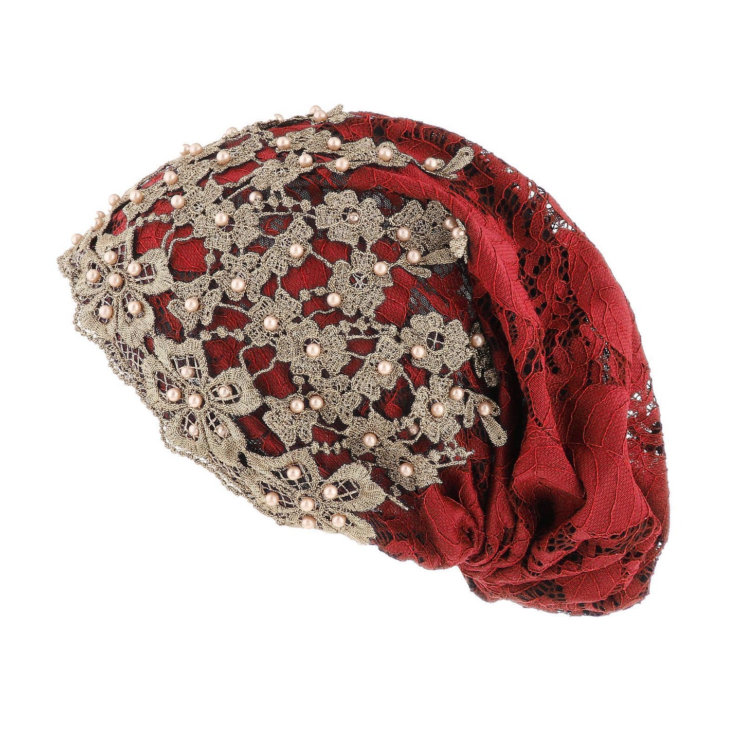 Women Beanie Floral Ladies Cancer Chemo Hat Headwrap Slouchy Cap Dark Red