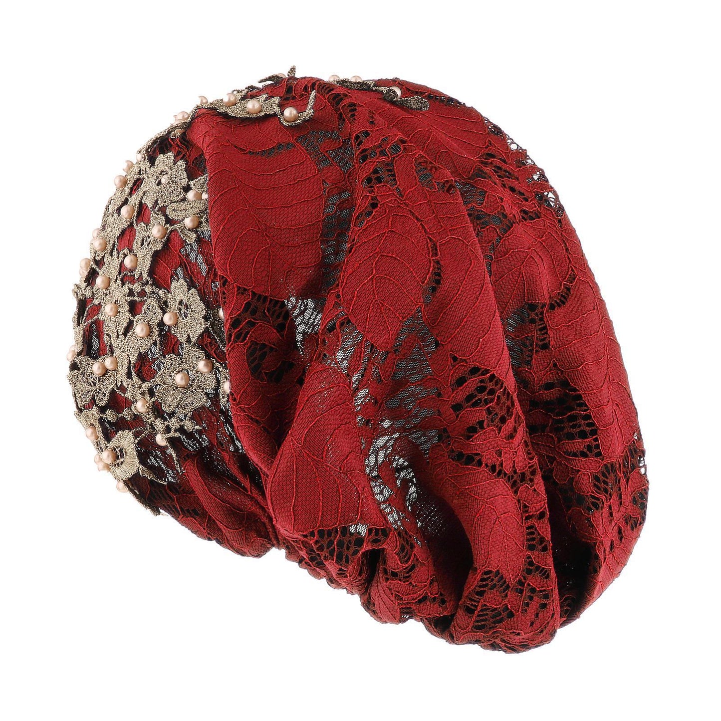 Women Beanie Floral Ladies Cancer Chemo Hat Headwrap Slouchy Cap Dark Red
