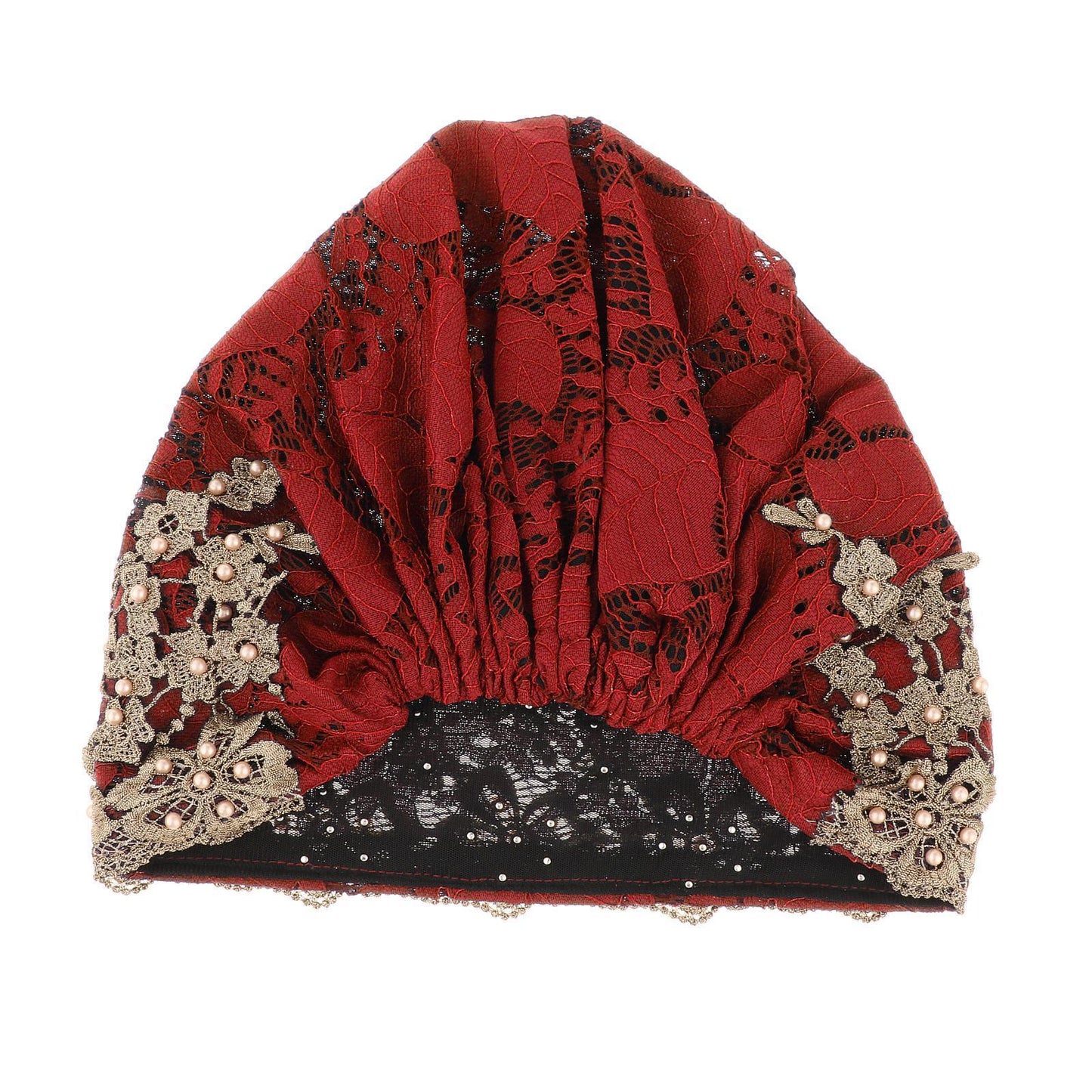 Women Beanie Floral Ladies Cancer Chemo Hat Headwrap Slouchy Cap Dark Red