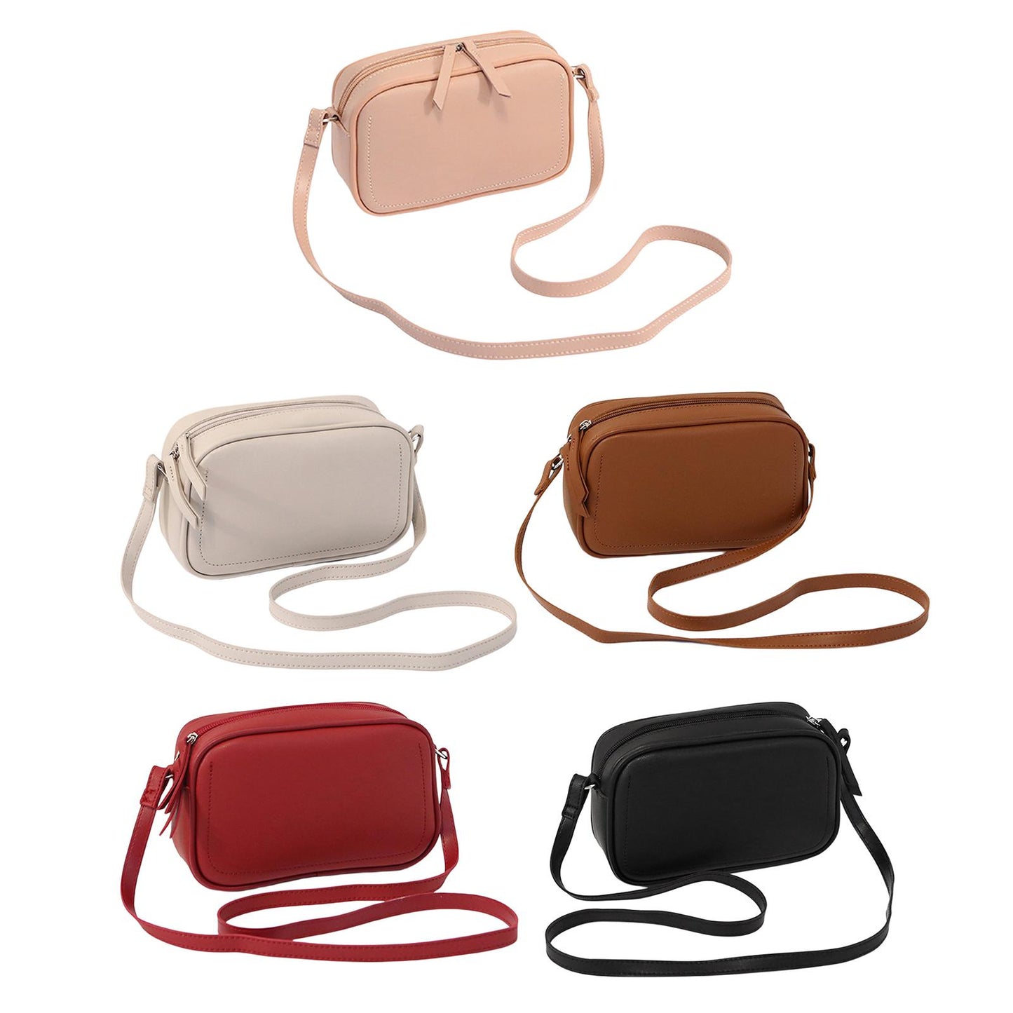 PU Leather Lady Messenger Bag with Long Strap Simple Shopping Shoulder Bag wine red