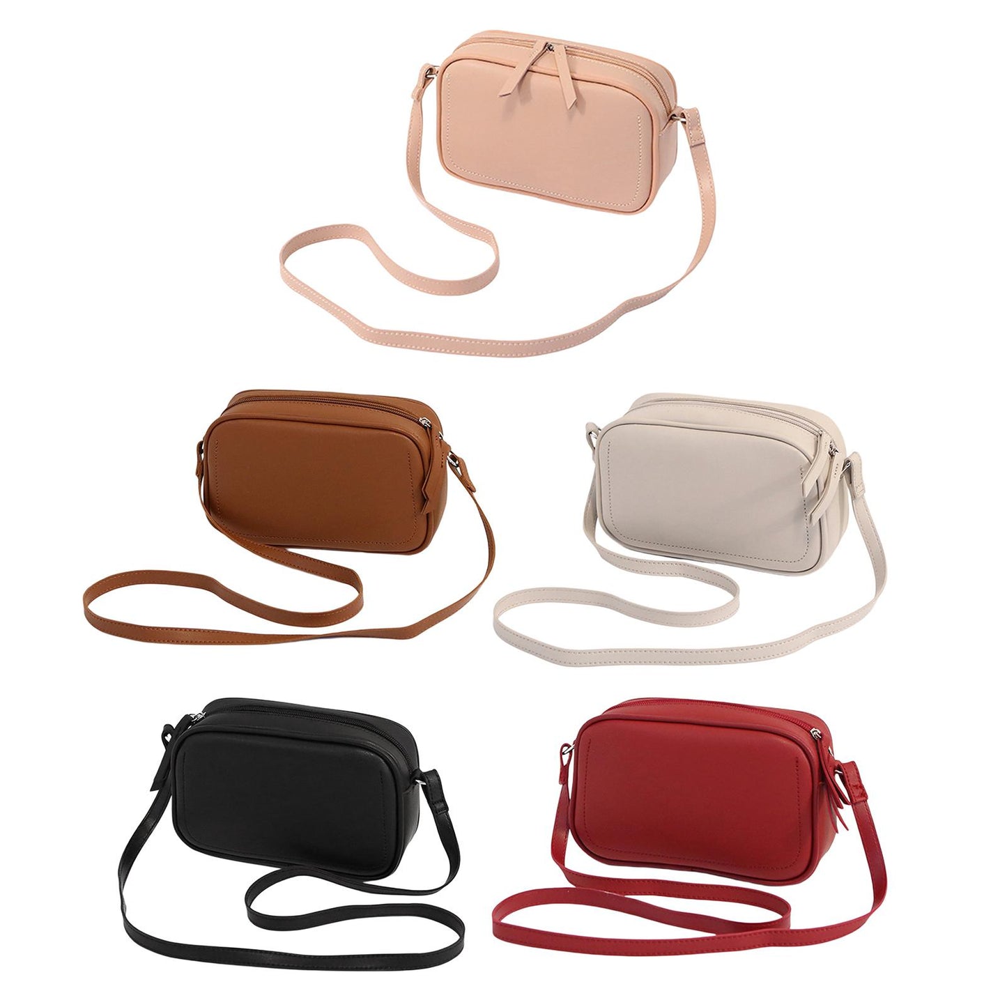 PU Leather Lady Messenger Bag with Long Strap Simple Shopping Shoulder Bag wine red